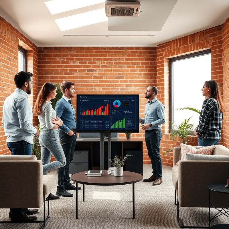 Team di ingegneri Studio Greco attorno a un monitor con grafici, ufficio di Parma